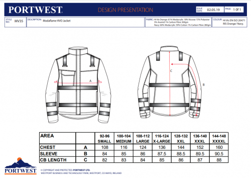 Jacheta RIS, portocaliu/navy, regular, Modaflame HVO, Portwest